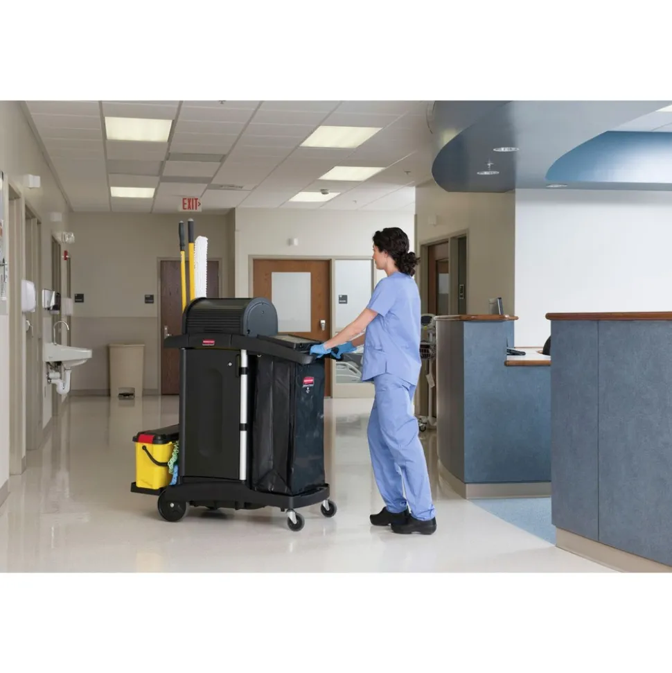 Rubbermaid Commercial Executive High Security 23.1 in. x 39.6 in. x 27.5 in. Janitorial Cleaning Cart - Black
