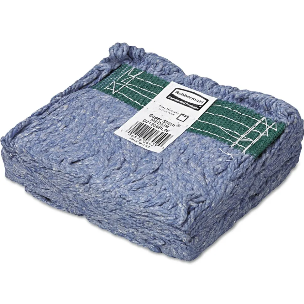 Rubbermaid Commercial FGD21206BL00 Super Stitch Blend Medium Cotton/Synthetic Mop Head - Blue (6/Carton)