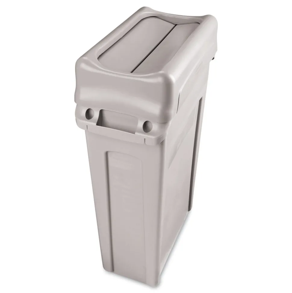 Rubbermaid Commercial FG267360GRAY Slim Jim 11.38 in. x 20.5 in. x 5 in. Swing Lid - Gray