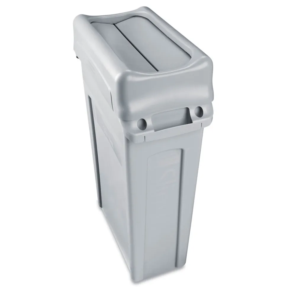 Rubbermaid Commercial FG267360GRAY Slim Jim 11.38 in. x 20.5 in. x 5 in. Swing Lid - Gray
