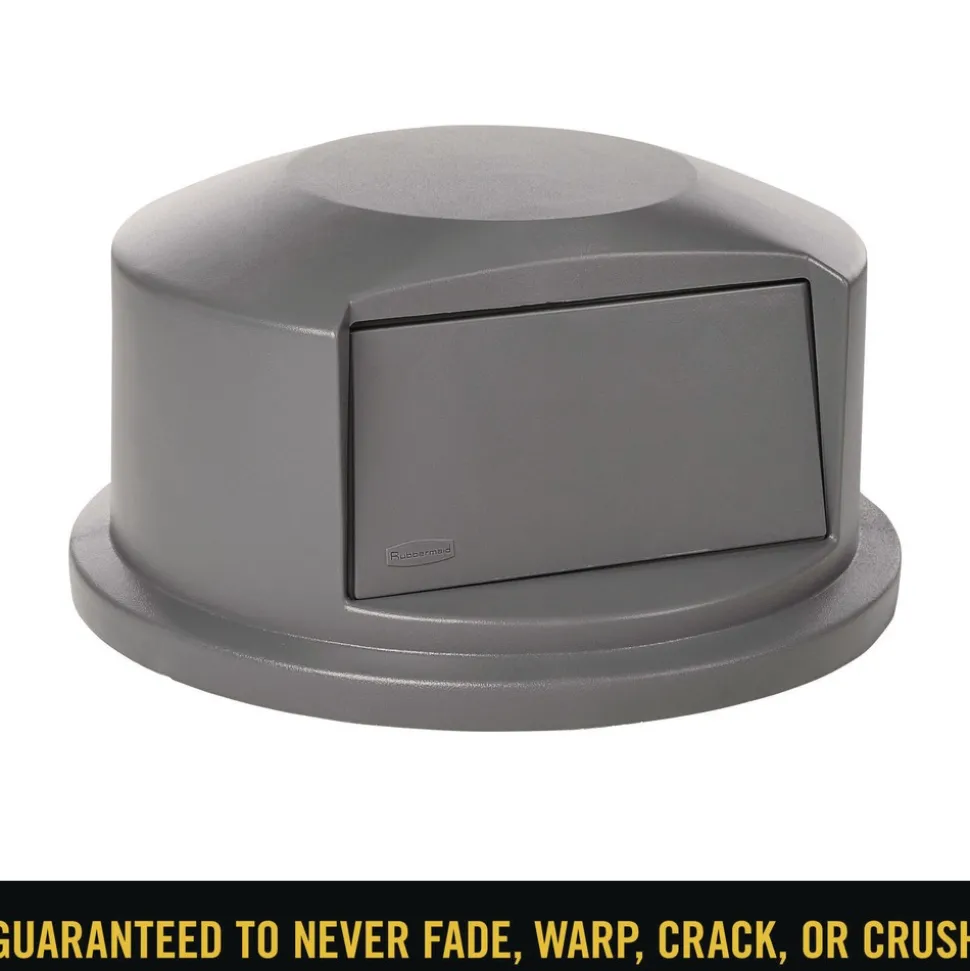Rubbermaid Commercial FG264788GRAY 24.81 in. Diameter x 12.63 in. Round BRUTE Dome Top Receptacle Push Door for 44 Gallon Containers - Gray