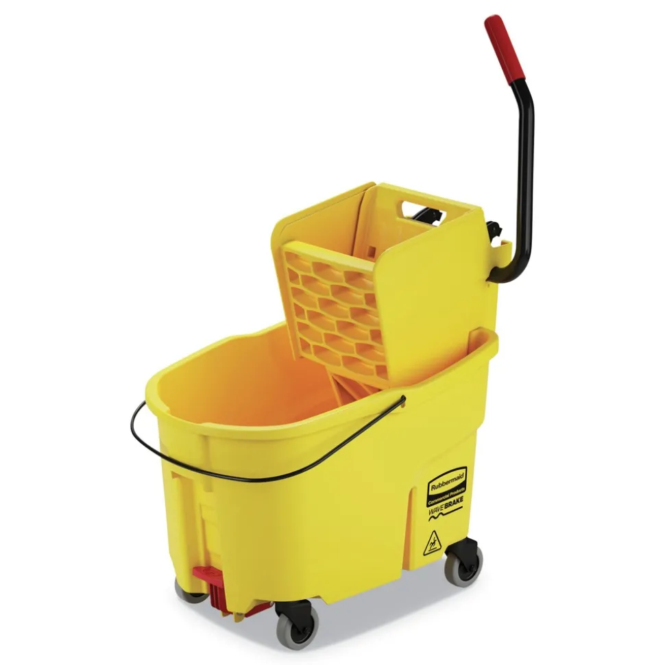 Rubbermaid Commercial FG618688YEL 44 qt. WaveBrake 2.0 Side-Press Plastic Bucket/Wringer Combos - Yellow