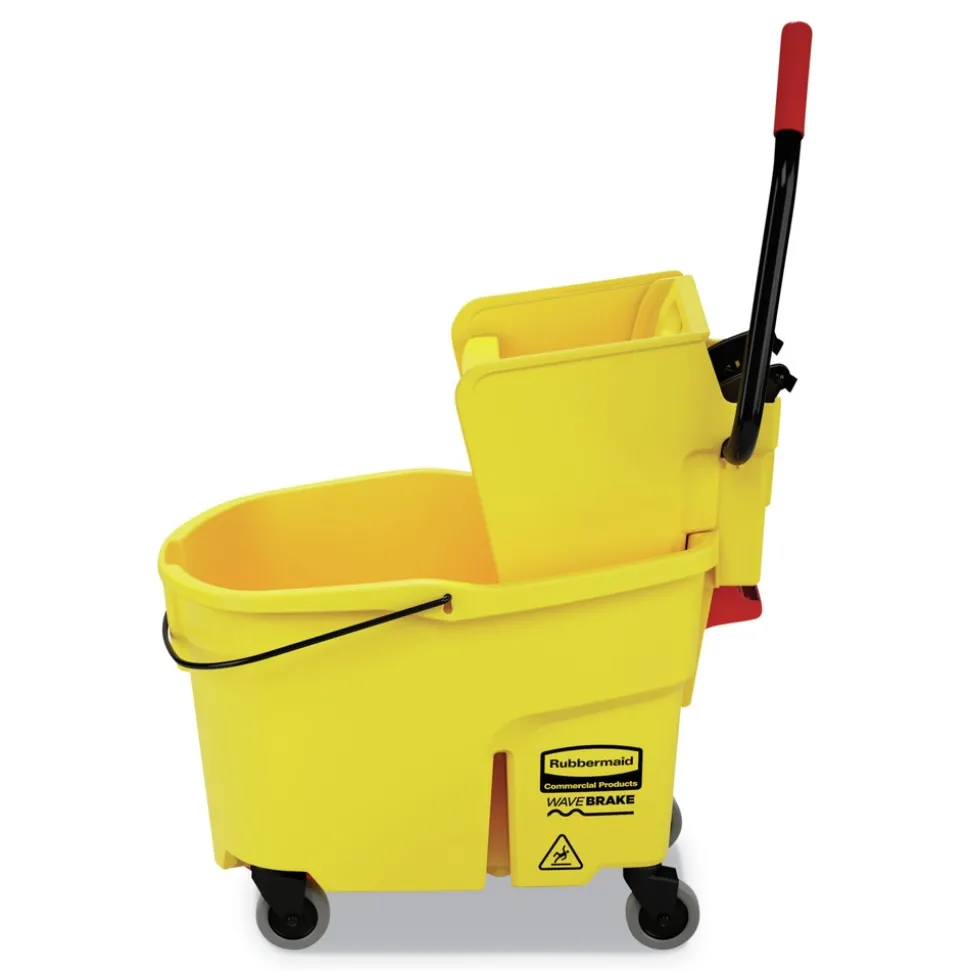 Rubbermaid Commercial FG618688YEL 44 qt. WaveBrake 2.0 Side-Press Plastic Bucket/Wringer Combos - Yellow
