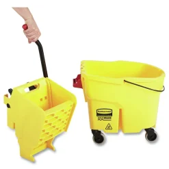 Rubbermaid Commercial FG618688YEL 44 qt. WaveBrake 2.0 Side-Press Plastic Bucket/Wringer Combos - Yellow