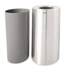 Rubbermaid Commercial 35-Gallon Open Top Round Indoor Receptacle with Liner - Satin Aluminum