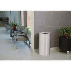 Rubbermaid Commercial 35-Gallon Open Top Round Indoor Receptacle with Liner - Satin Aluminum
