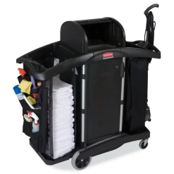 Rubbermaid Commercial High-Security 2-Shelf Housekeeping Cart - Black/Silver
