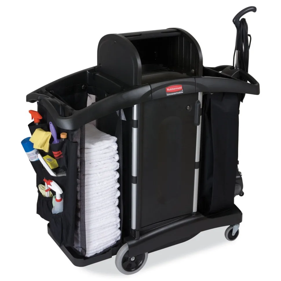 Rubbermaid Commercial High-Security 2-Shelf Housekeeping Cart - Black/Silver
