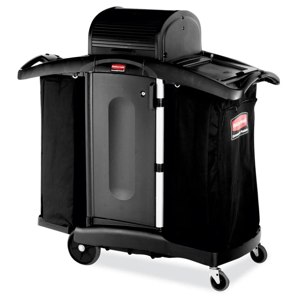 Rubbermaid Commercial High-Security 2-Shelf Housekeeping Cart - Black/Silver