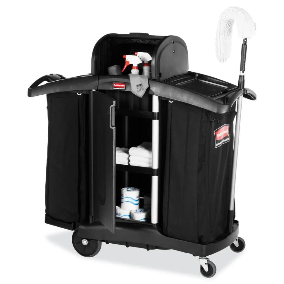 Rubbermaid Commercial High-Security 2-Shelf Housekeeping Cart - Black/Silver