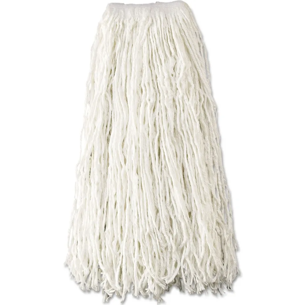 Rubbermaid Commercial 12-Piece 24 oz. Economy Cut-End Rayon Mop Head with 1 in. Band (White)