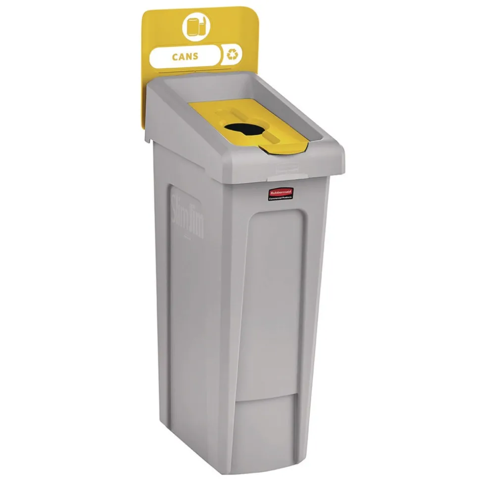 Rubbermaid Commercial Slim Jim Recycling Station Kit 1-Stream Bottles and Cans 23 gal Plastic Yellow/Gray