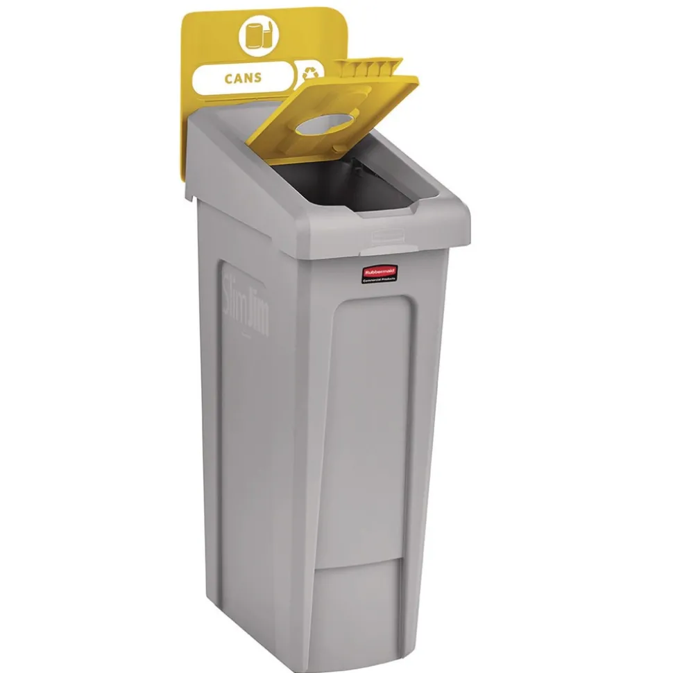 Rubbermaid Commercial Slim Jim Recycling Station Kit 1-Stream Bottles and Cans 23 gal Plastic Yellow/Gray