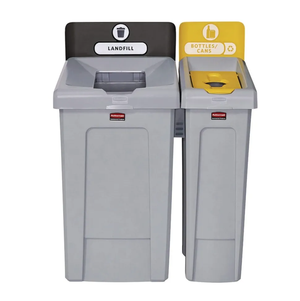 Rubbermaid Commercial Slim Jim Recycling Station Kit 1-Stream Bottles and Cans 23 gal Plastic Yellow/Gray