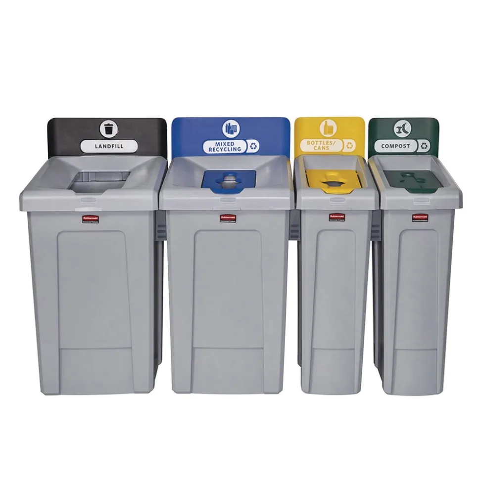 Rubbermaid Commercial Slim Jim Recycling Station Kit 1-Stream Bottles and Cans 23 gal Plastic Yellow/Gray