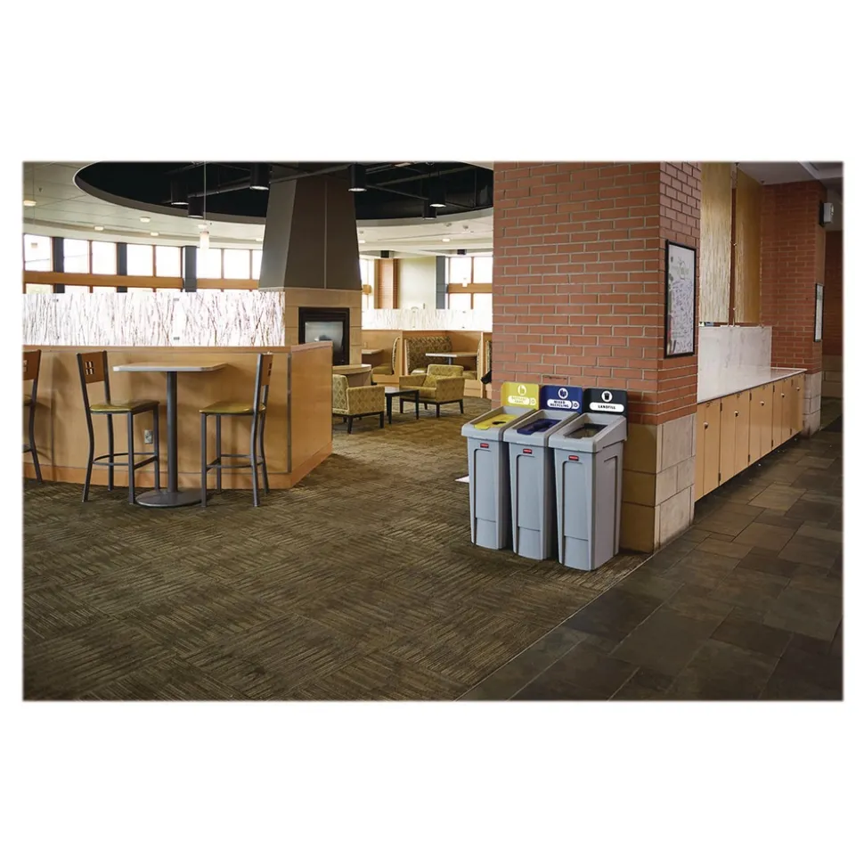 Rubbermaid Commercial Slim Jim Recycling Station Kit 1-Stream Bottles and Cans 23 gal Plastic Yellow/Gray