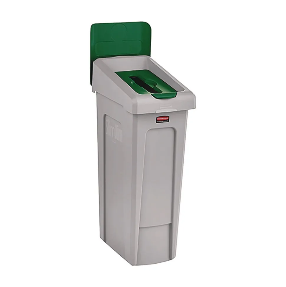 Rubbermaid Commercial Slim Jim Recycling Station Kit 1-Stream Paper 23 gal Plastic Green/Gray