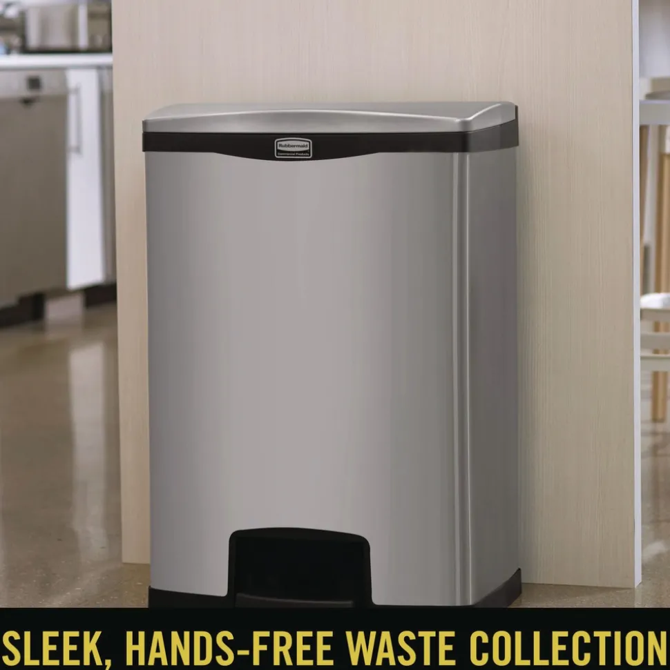 Rubbermaid Commercial Slim Jim 13-Gallon Front Step Style Stainless Steel Step-On Container - Black