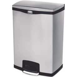 Rubbermaid Commercial Slim Jim 24-Gallon Front Step Style Stainless Steel Step-On Container - Black