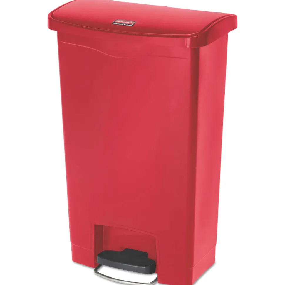 Rubbermaid Commercial Streamline 13-Gallon Front Step Style Resin Step-On Container - Red