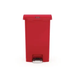 Rubbermaid Commercial Streamline 13-Gallon Front Step Style Resin Step-On Container - Red