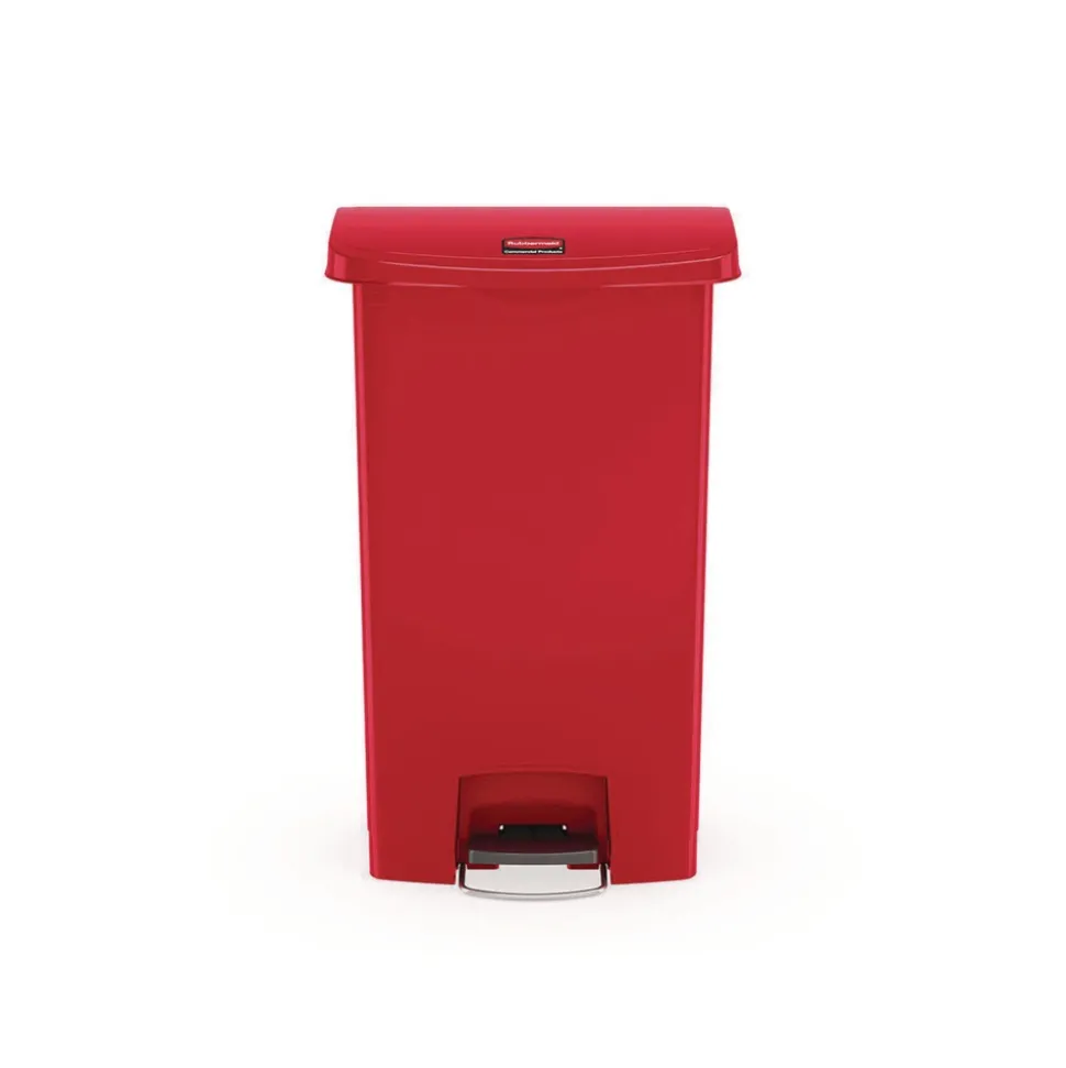 Rubbermaid Commercial Streamline 13-Gallon Front Step Style Resin Step-On Container - Red