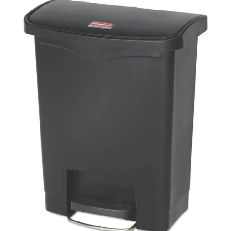 Rubbermaid Commercial Streamline 8-Gallon Front Step Style Resin Step-On Container - Black