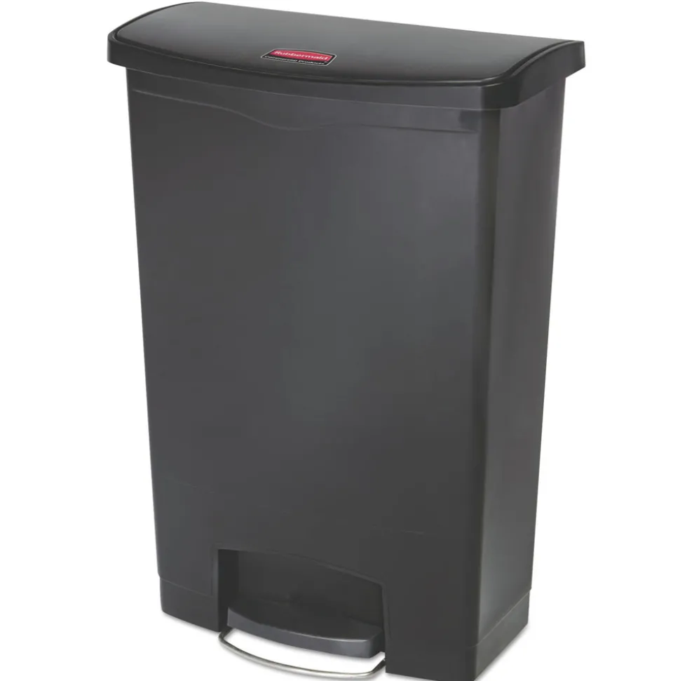 Rubbermaid Commercial Streamline 24-Gallon Front Step Style Resin Step-On Container- Black