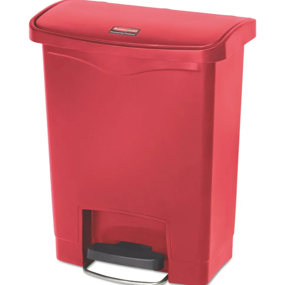 Rubbermaid Commercial Streamline 8-Gallon Front Step Style Resin Step-On Container - Red