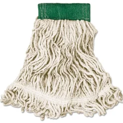 Rubbermaid Commercial Super Stitch Looped-End Cotton/Synthetic Wet Mop Head - Medium, Green/White (6/Carton)