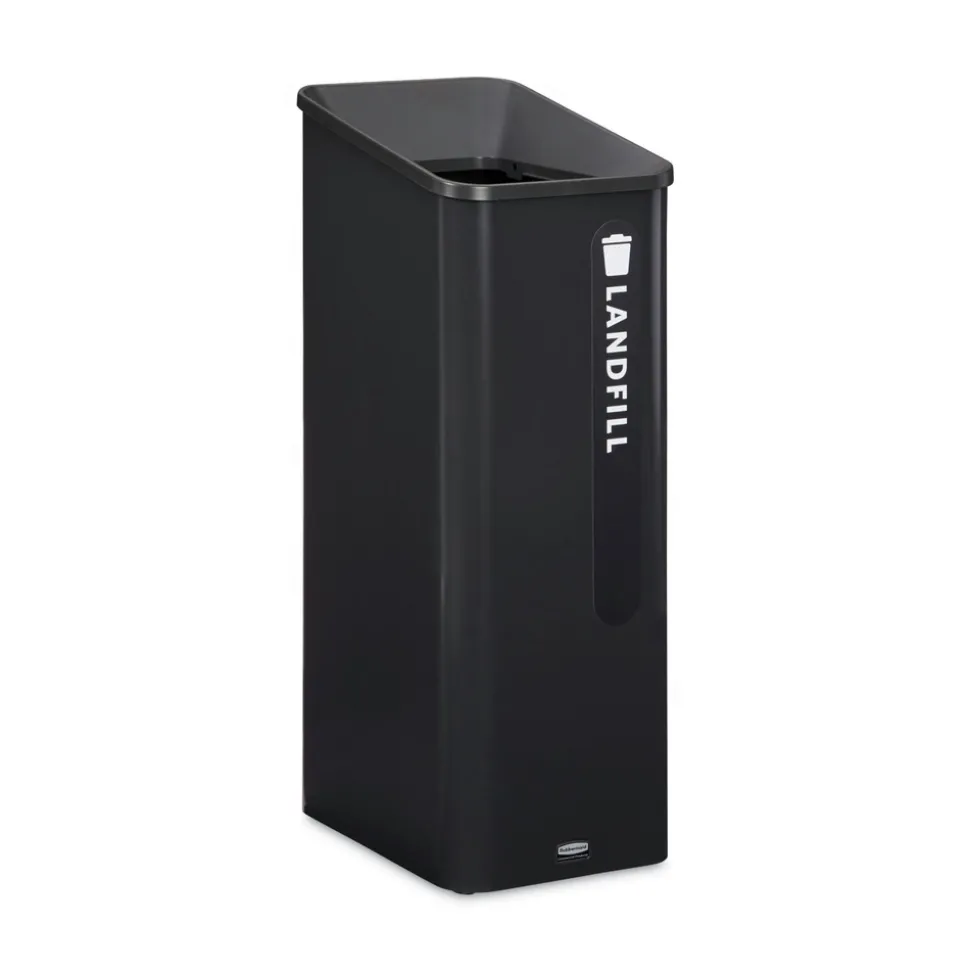 Rubbermaid Commercial Sustain 15 gal Metal/Plastic Decorative Refuse with Recycling Lid - Black