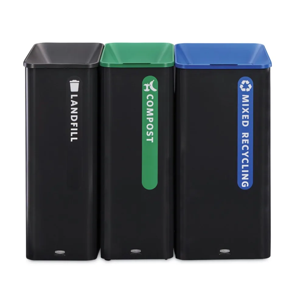 Rubbermaid Commercial Sustain 15 gal Metal/Plastic Decorative Refuse with Recycling Lid - Black