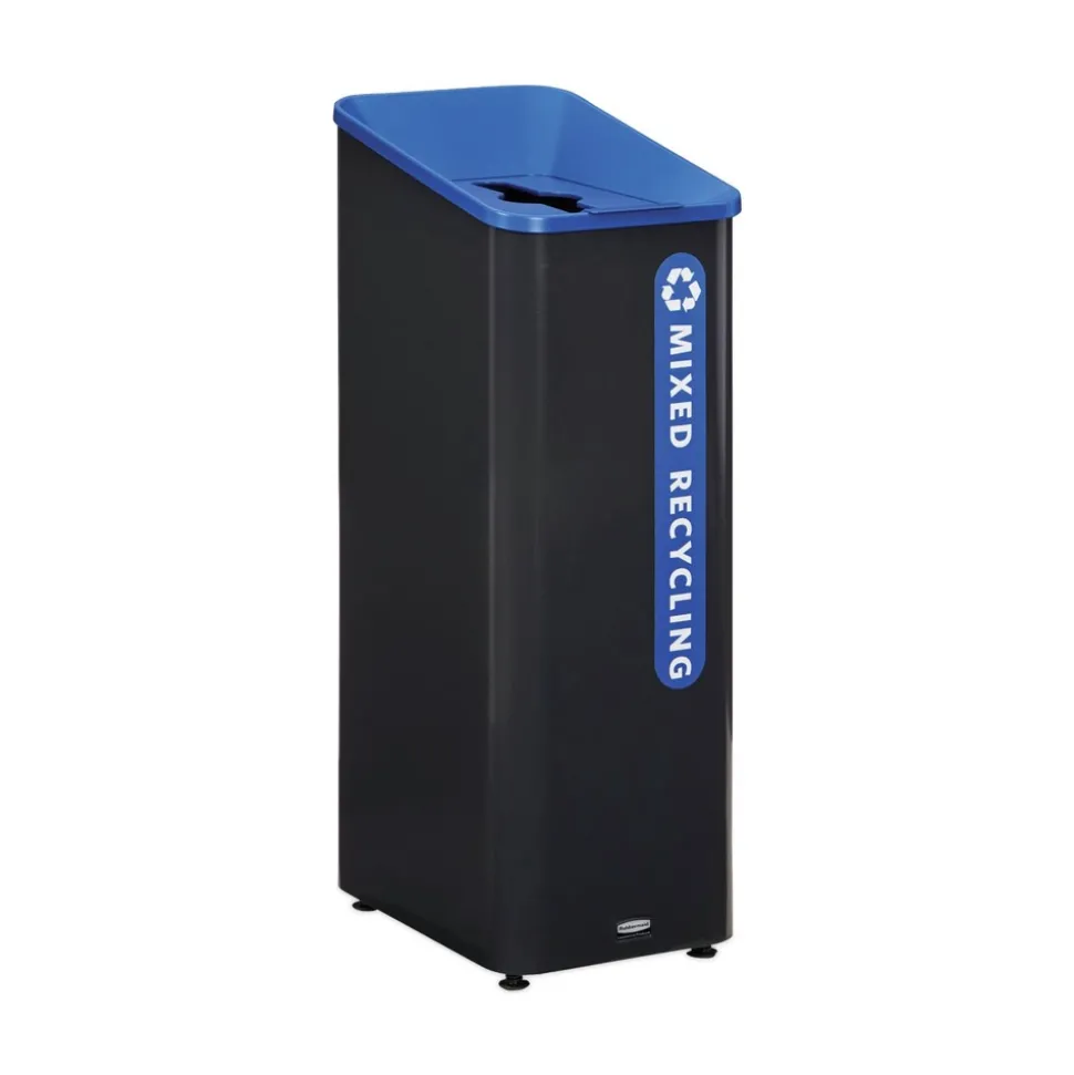 Rubbermaid Commercial Sustain 15 gal Metal/Plastic Decorative Refuse with Recycling Lid - Black/Blue