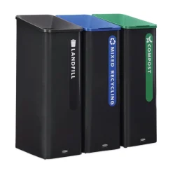 Rubbermaid Commercial Sustain 15 gal Metal/Plastic Decorative Refuse with Recycling Lid - Black/Blue