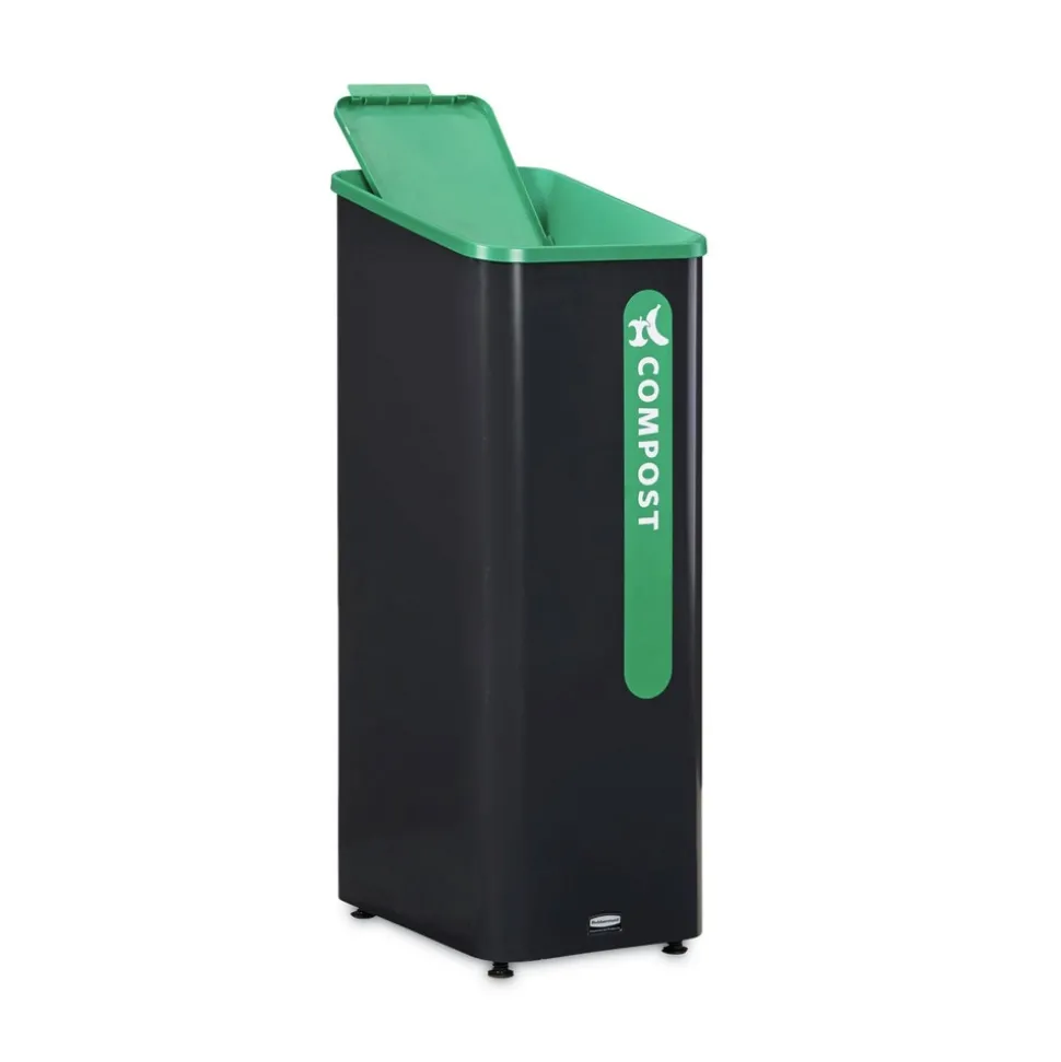 Rubbermaid Commercial Sustain 15 gal Metal/Plastic Decorative Refuse with Recycling Lid - Black/Green