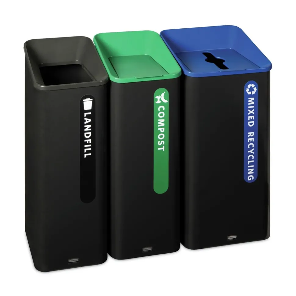 Rubbermaid Commercial Sustain 15 gal Metal/Plastic Decorative Refuse with Recycling Lid - Black/Green