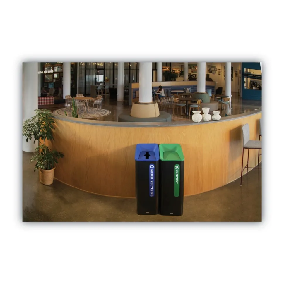 Rubbermaid Commercial Sustain 15 gal Metal/Plastic Decorative Refuse with Recycling Lid - Black/Green