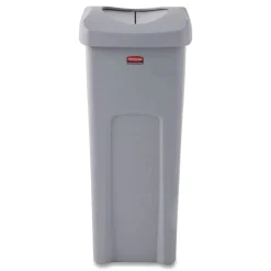Rubbermaid Commercial Universal Square Trash Can with Swing Lid 23 gal Plastic Gray