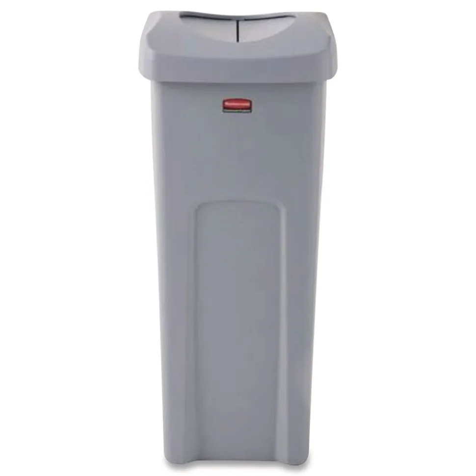 Rubbermaid Commercial Universal Square Trash Can with Swing Lid 23 gal Plastic Gray