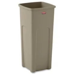 Rubbermaid Commercial Untouchable 23 Gallon Square Plastic Waste Container - Beige