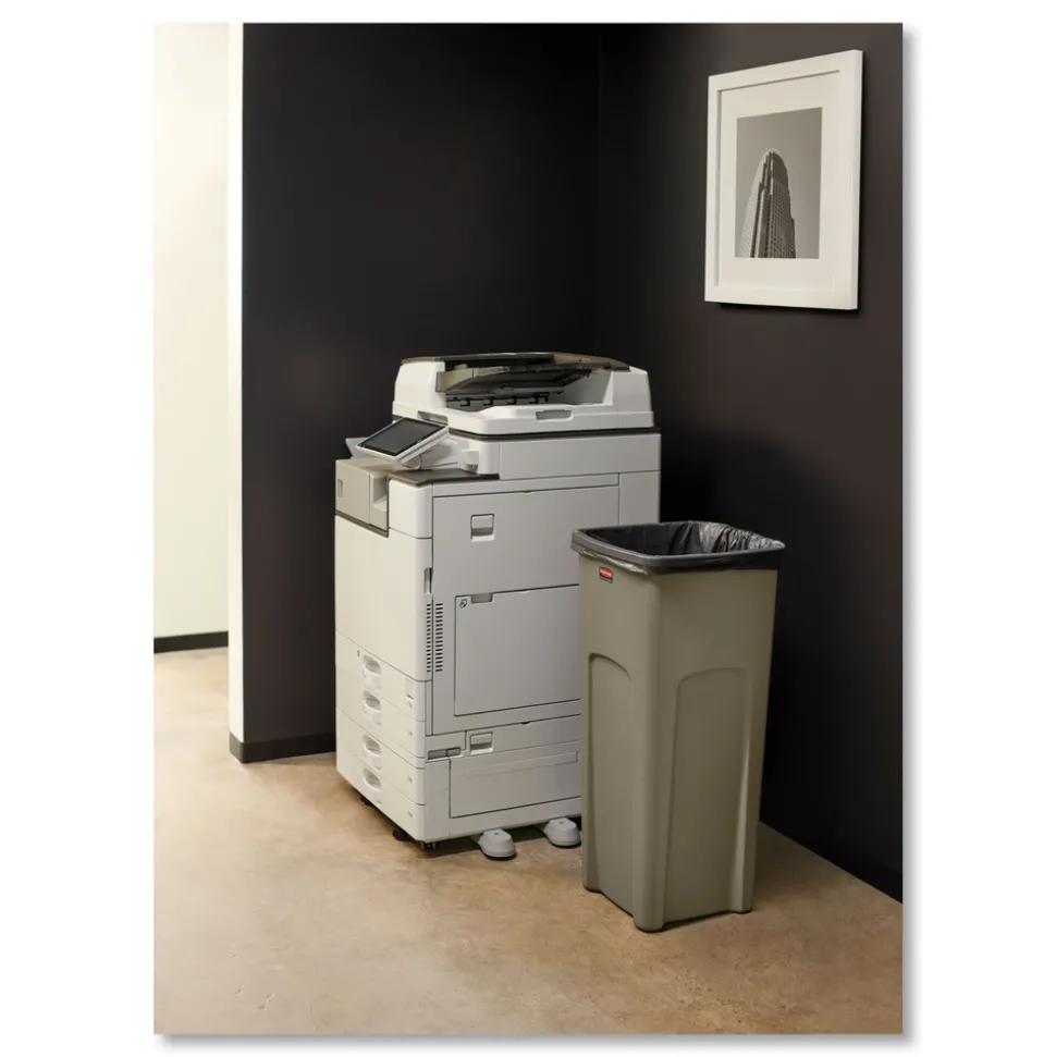 Rubbermaid Commercial Untouchable 23 Gallon Square Plastic Waste Container - Beige