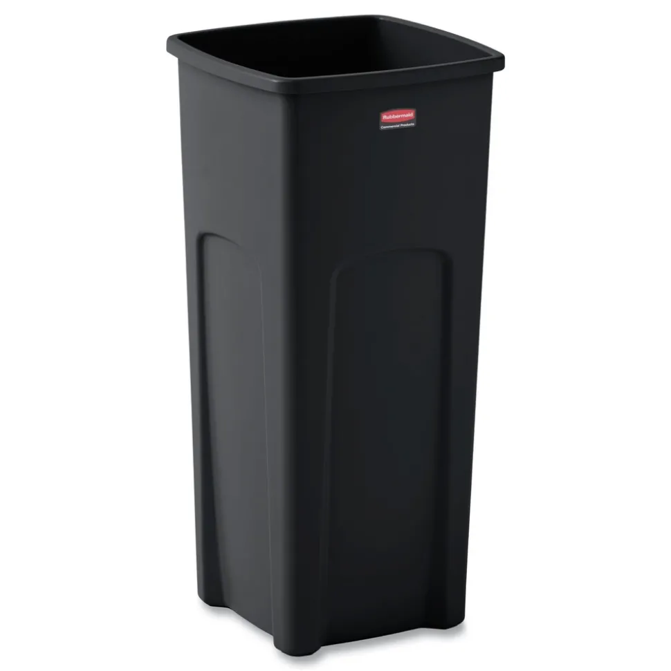 Rubbermaid Commercial Untouchable Waste Container, Square, Plastic, 23gal, Black
