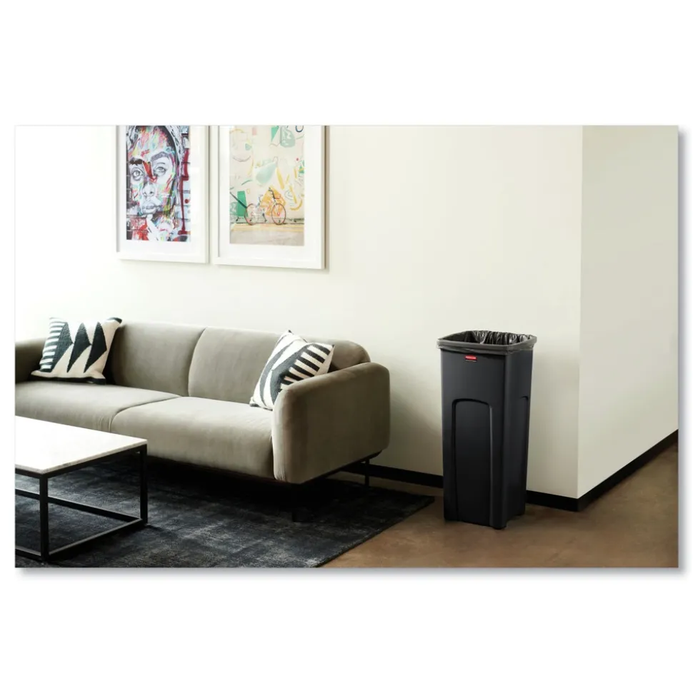 Rubbermaid Commercial Untouchable Waste Container, Square, Plastic, 23gal, Black