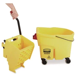 Rubbermaid Commercial WaveBrake 2.0 26 qt. Side-Press Plastic Bucket/Wringer Combos - Yellow