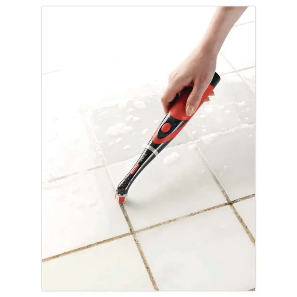 Rubbermaid Multi-Purpose Cordless Battery Power Scrubber Red/White Nylon Bristles 12.68-in Brush 7-in Red/Black Handle