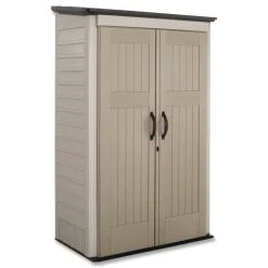 Rubbermaid Vertical Storage Shed 53 cu ft 2.5 ft x 4 ft x 7 ft Sandstone/Faint Maple