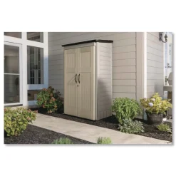 Rubbermaid Vertical Storage Shed 53 cu ft 2.5 ft x 4 ft x 7 ft Sandstone/Faint Maple