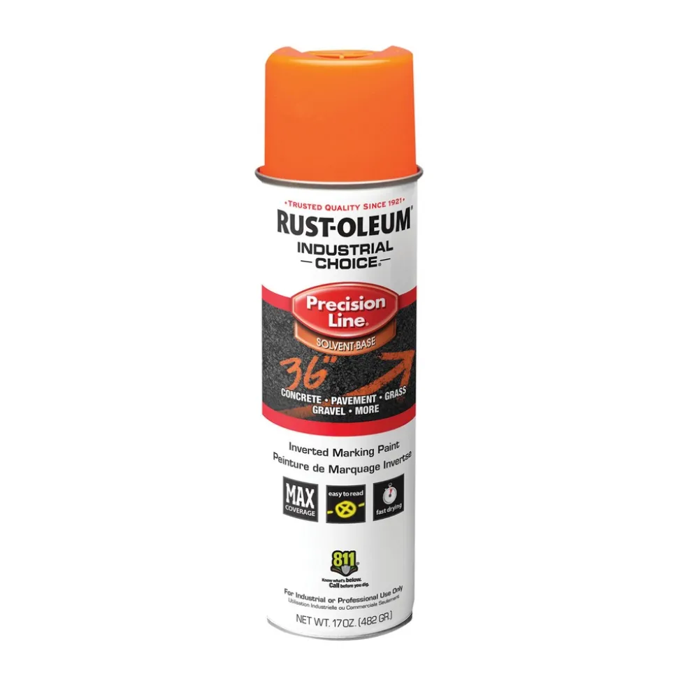 Rust-Oleum 17 oz. Aerosol Can Industrial Choice M1600 System Solvent-Based Precision Line Marking Paint - Flat Fluorescent Orange (12/Carton)