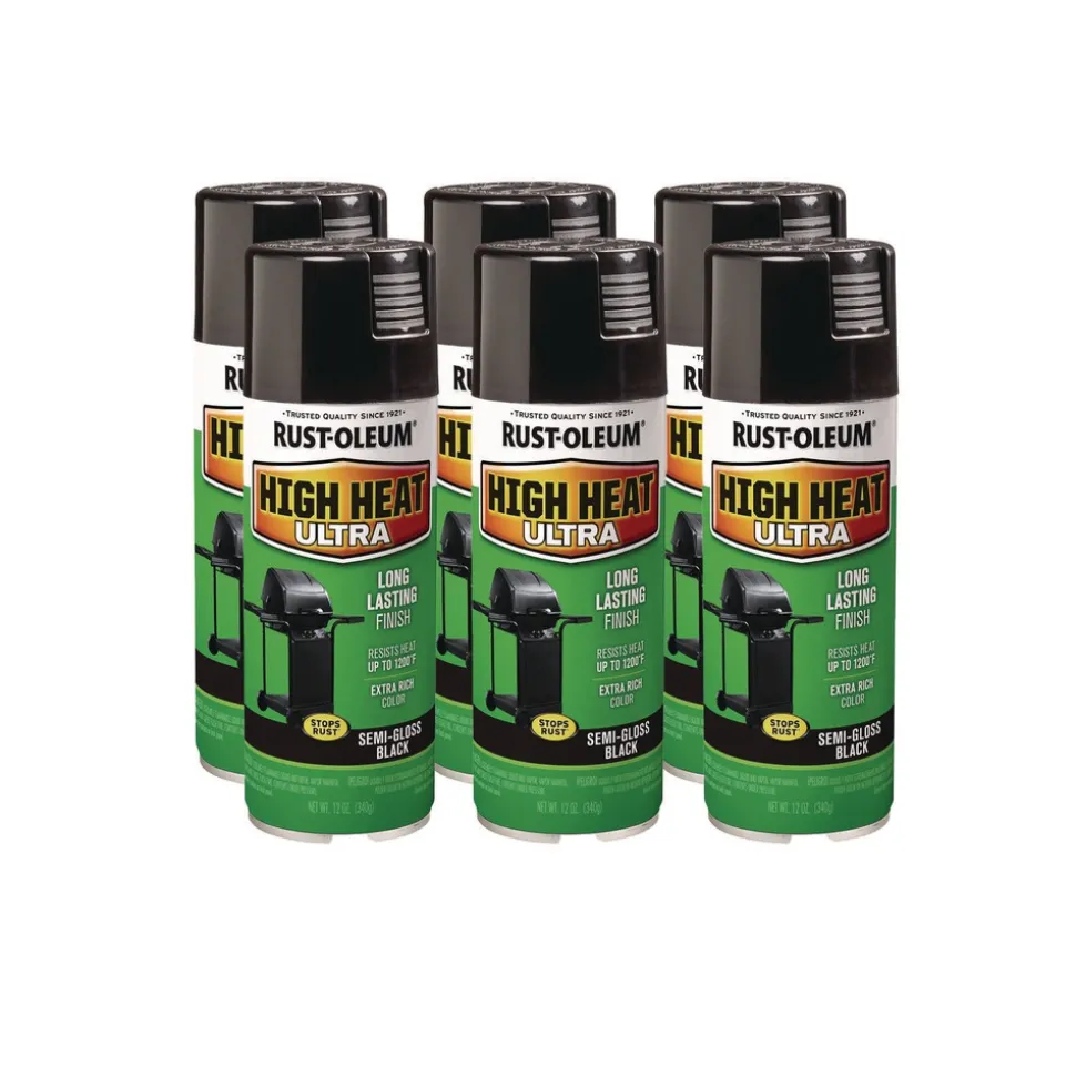Rust-Oleum High Heat Enamel Spray Paint, Semi-Gloss Black, 12 oz Aerosol Can, 6/Carton