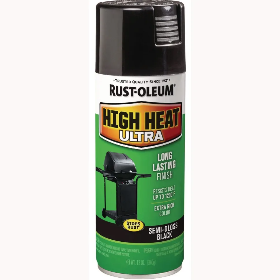 Rust-Oleum High Heat Enamel Spray Paint, Semi-Gloss Black, 12 oz Aerosol Can, 6/Carton